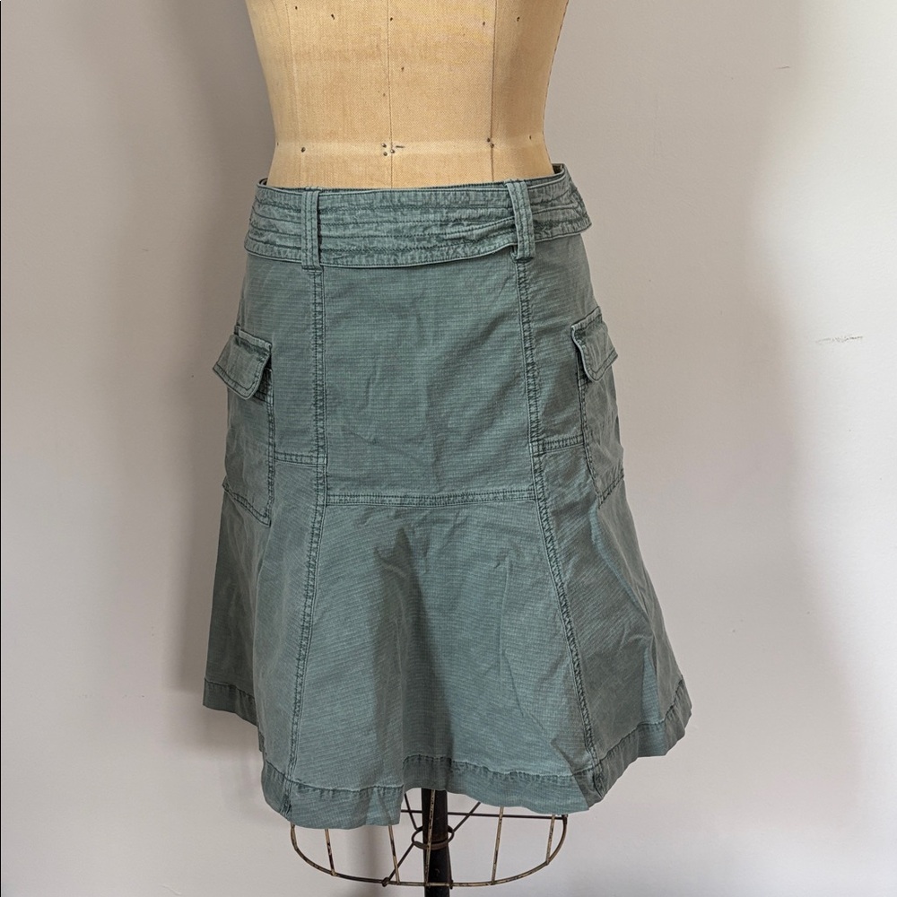 Anthropologie Moss Green Utility Flare A-Line Skirt w/ Pockets 6